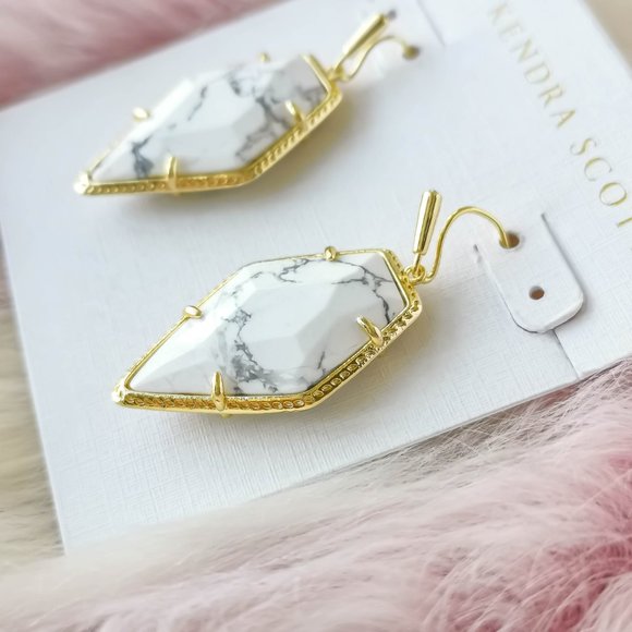 Kendra Scott Gold Framed Tessa White Howlite Drop Earrings - Picture 2 of 3